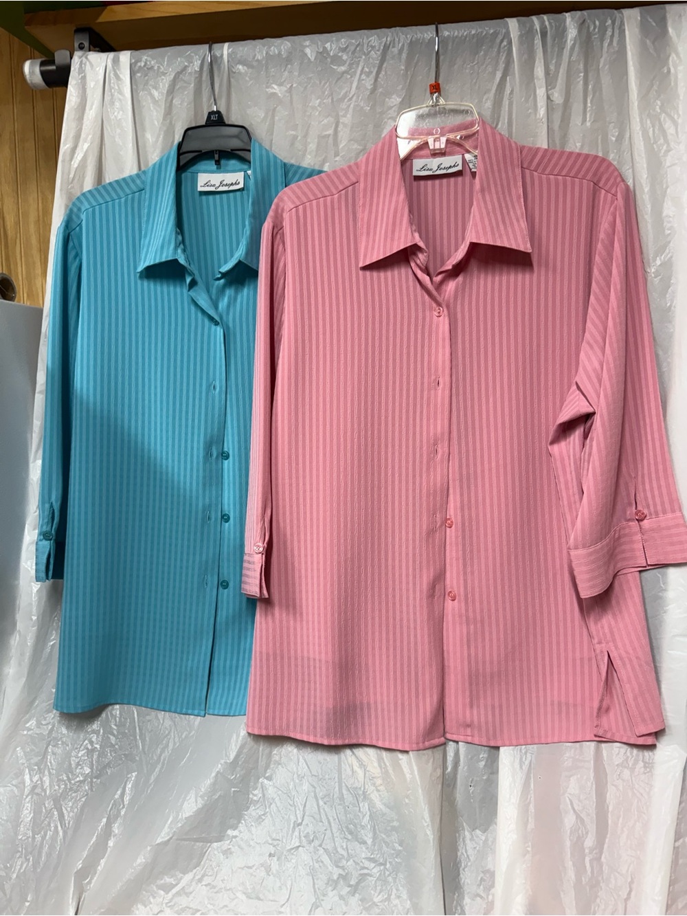 Lisa Joseph Pink and Teal Striped Button-Down Shirts size 1X